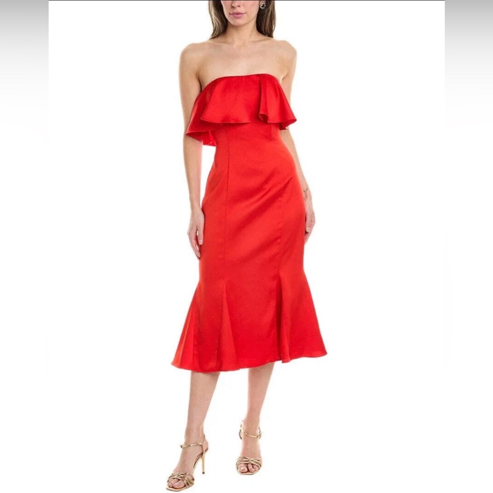 Liv Foster Crepe Back Satin Strapless Red Midi Dress Women Size 12 New Cocktail